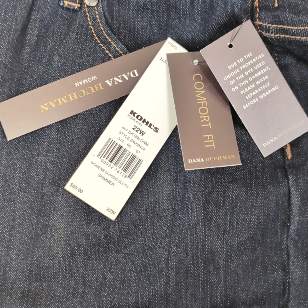 Dana Buchman Size 22W Plus Women's Wide Leg Classic Fit Dark Wash Blue Jeans - Picture 10 of 13